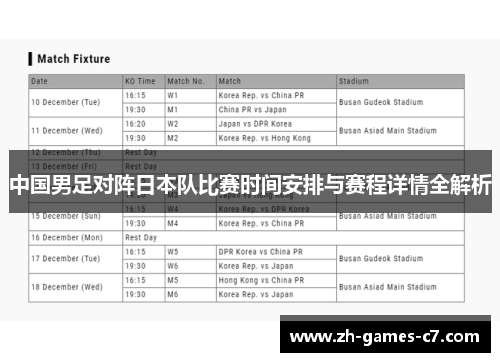 中国男足对阵日本队比赛时间安排与赛程详情全解析