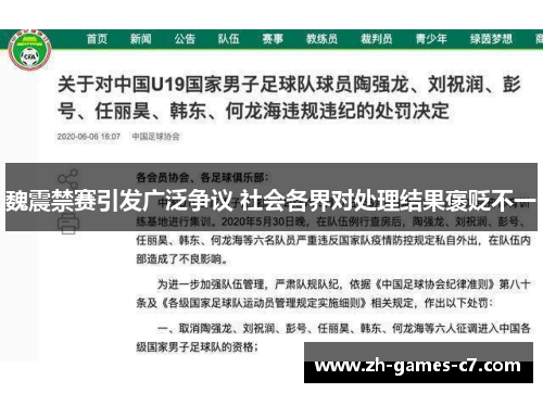 魏震禁赛引发广泛争议 社会各界对处理结果褒贬不一