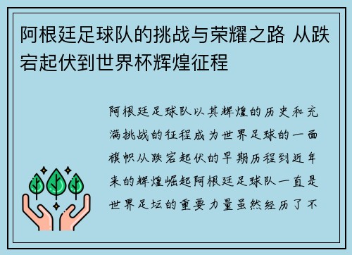 阿根廷足球队的挑战与荣耀之路 从跌宕起伏到世界杯辉煌征程